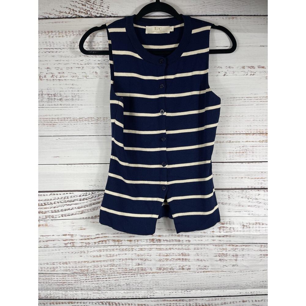 Lizette Collection Sweater Vest Womens Small Blue Striped Button Front Knit - Picture 4 of 8